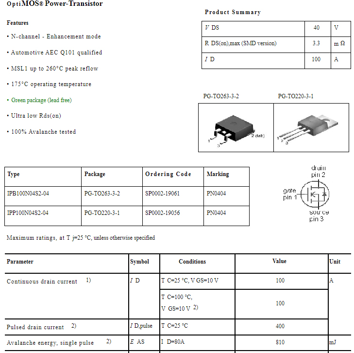 原装进口拆机原字 IPB100N04S2-04 PN0404 TO-263贴片场效应管-图1