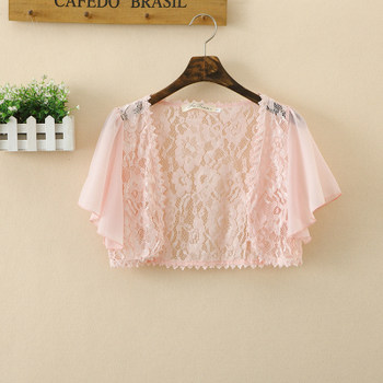 ໂສ້ງຂາສັ້ນ lace shawl ແມ່ຍິງ summer short coat chiffon short sleeve hollow vest versatile cardigan thin outer wear