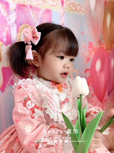 玲娜贝儿可爱粉嫩蝴蝶结毛球流苏对夹扭扭蝴蝶结卡通女童头饰配饰 - 图1
