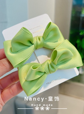 韩版洋气蝴蝶结立体牛油果绿色发夹公主头饰女童高级儿童发夹配饰