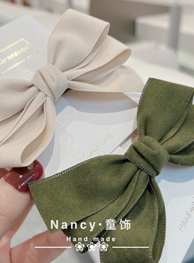 高级感米咖色鹿皮绒蝴蝶结发饰头饰儿童女童洋气发饰边夹配饰