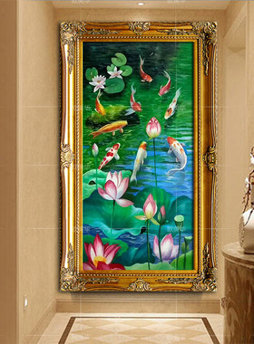 竖版九鱼图锦鲤欧式风手绘油画