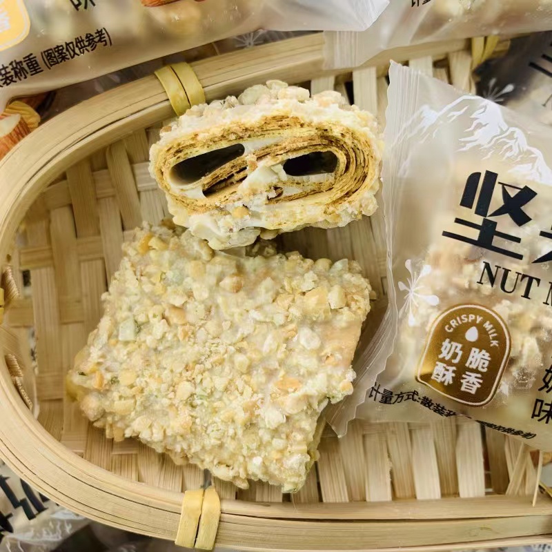 疆心域坚果奶塔网红食品酥脆可口脆皮奶酥酸奶味千层酥500g新疆发 - 图1