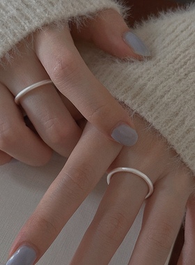 吃撑的梵高 999纯银实心素圈戒清冷感冷淡风雾面磨砂简约设计指环