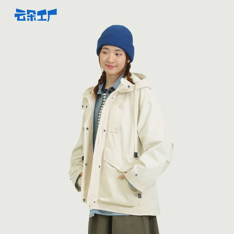 云朵工厂八头船连帽外套女短款宽松休闲工装夹克上衣简约外套,淘宝优惠券,粉丝福利购,淘宝优惠卷