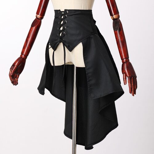 复古蒸汽朋克松紧高腰绑带燕尾裙LO哥特风拖尾腰封王子系Cosplay - 图0