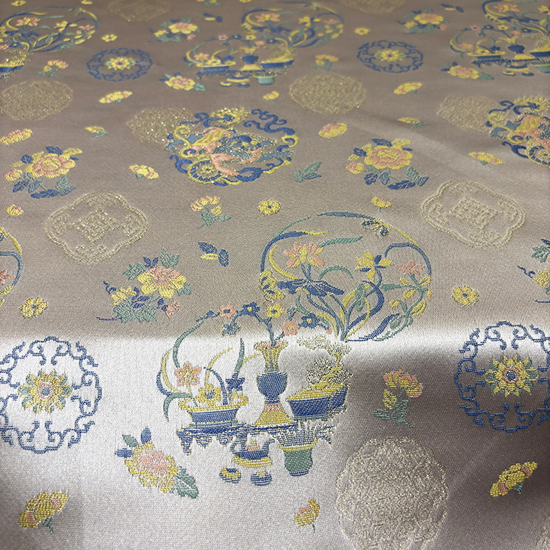 新款水仙花瓶国风布料马甲衬衫上衣布料仿宋锦汉服服装面料秋冬 - 图2