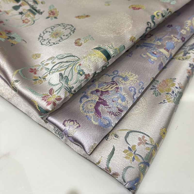 新款水仙花瓶国风布料马甲衬衫上衣布料仿宋锦汉服服装面料秋冬 - 图3