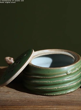 现代卧室内香薰炉 茶道盘小檀香炉 中式禅意家居陶瓷竹节香炉摆件