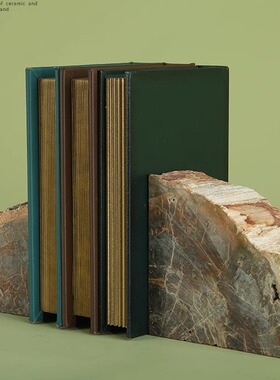 创意树化石书夹书靠书立 样板房家居办公室书房装饰品木化石摆件