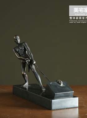 创意拉绳运动人物摆件 办公室书房桌面软装饰品金属雕塑艺术品