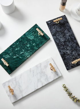 北欧ins天然大理石托盘简约风首饰收纳家装酒店卫浴化妆品展示盘