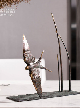 美式简约铜金属工艺品创意飞燕摆设样板间售楼处客厅酒柜装饰摆件