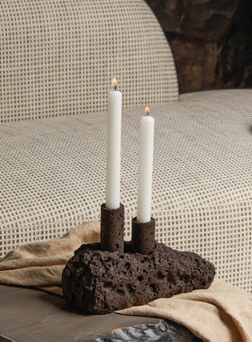中式复古洞石烛台摆件烛光晚餐民宿侘寂风软装家用客厅餐桌蜡烛台
