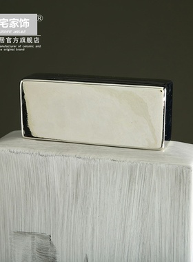 手绘水墨画方扁形陶瓷装饰罐插花花器 北欧新中式样板间软装饰品