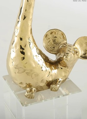 样板房电视柜桌面装饰金属摆件 水晶生肖兔子纯铜长尾鼠工艺礼品