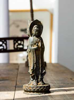 国风中式禅意南海观音观世音佛像摆件阿弥陀佛纯手工桌面铸铁树脂