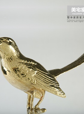 纯铜工艺品喜鹊摆件 新中式玄关客厅样板间书房装饰金属小鸟树枝