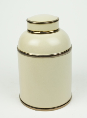 家饰新款美宅现代简约装饰罐陶瓷直身描边圆盖罐工艺品摆件