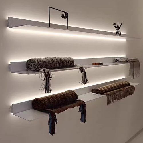 铝合金置物架墙上发光LED带灯隔板层板展示架金属置物板简约书架 - 图0