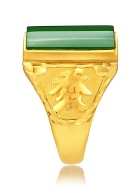 帝王绿翡翠宝石男戒奢华大气金
