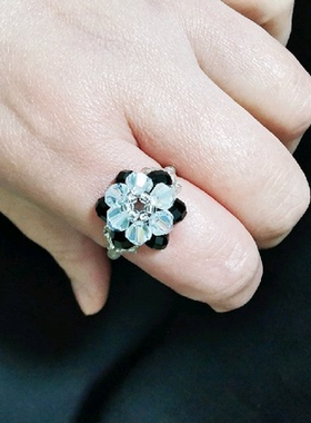 新品串珠水晶梅花戒指女甜美多色花朵指环全新时尚饰品包邮成品