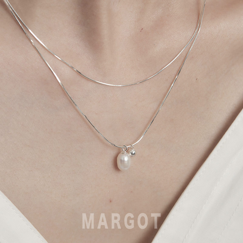 Margot手作925纯银叠戴珍珠项链女小众设计锁骨链精致轻奢锁骨链 - 图0
