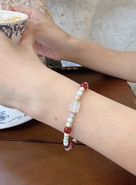 Margot手作新中式国风天然红玛瑙寿山石串珠手链女小众高级感首饰