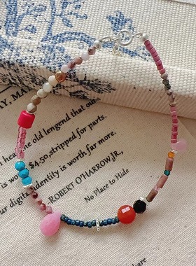 Marogt手作新中式撞色民族风串珠手链捷克米珠彩色小众设计感手链