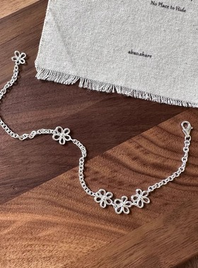 Margot手作韩版S925纯银镂空花朵手链女小清新简约时尚闺蜜手饰品