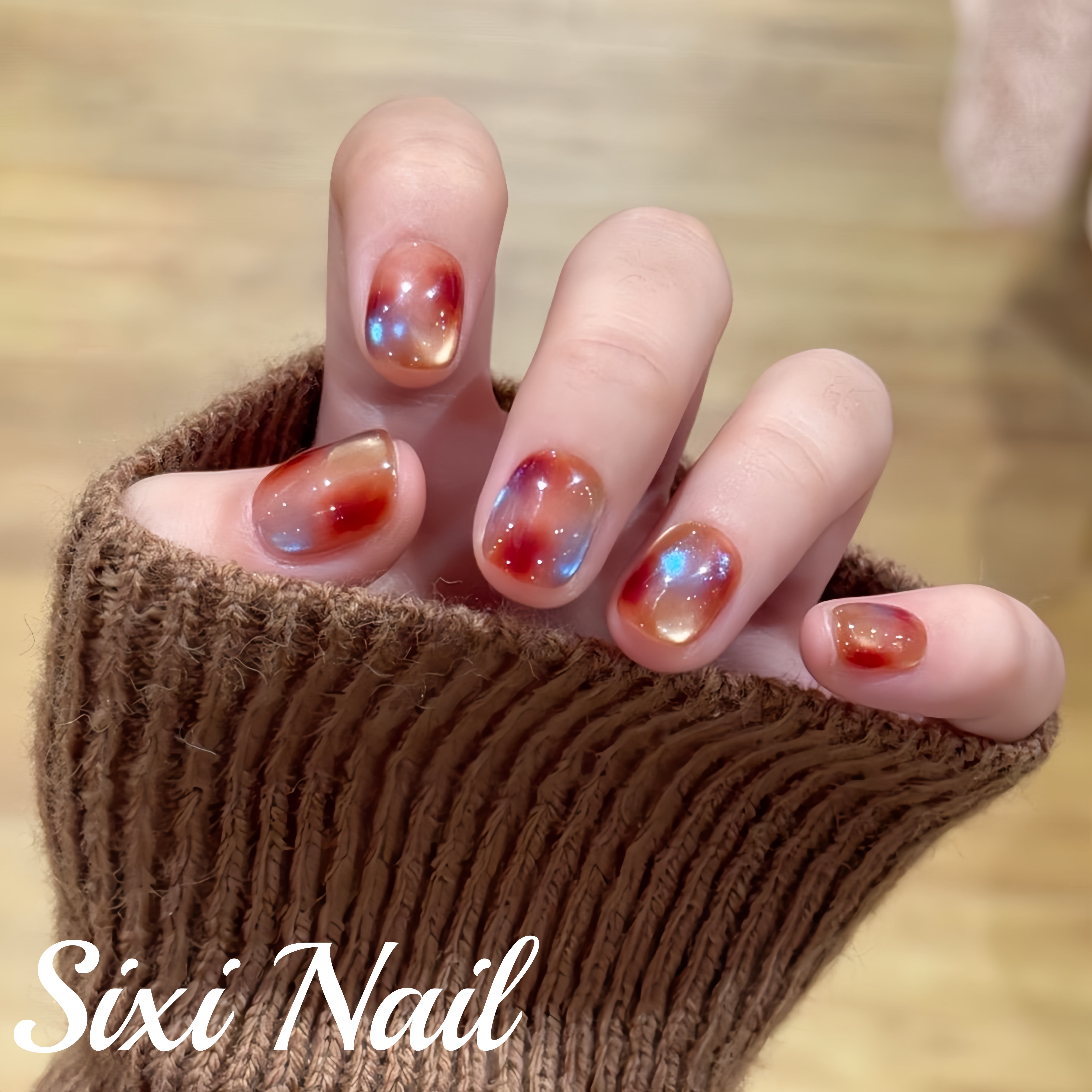 美拉德琥珀色纯手工穿戴甲ins风猫眼晕染渐变美甲贴片假指甲,淘宝优惠券,粉丝福利购,淘宝优惠卷