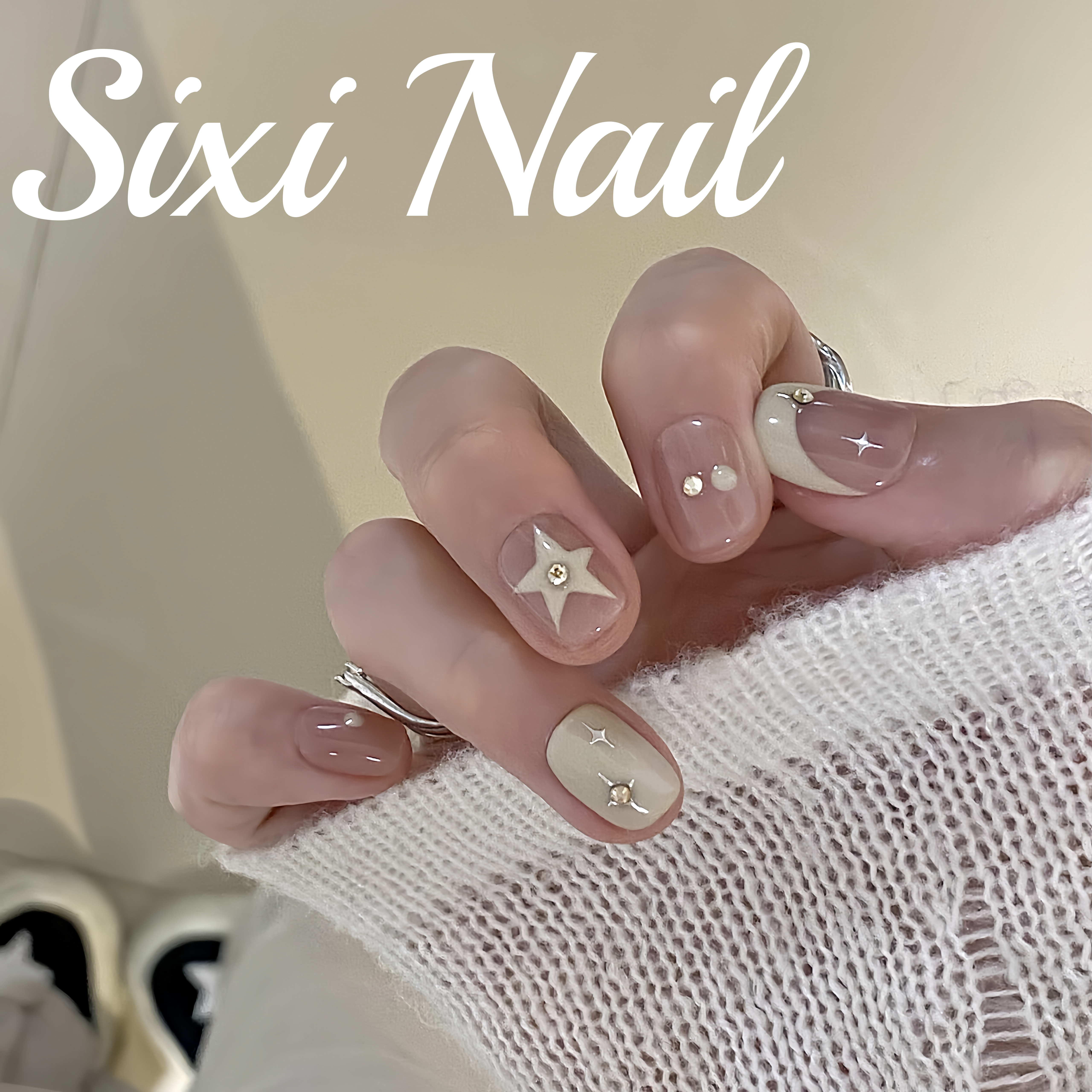 法式手绘星星ins风纯手工穿戴甲多巴胺高级感显白美甲贴片假指甲,淘宝优惠券,粉丝福利购,淘宝优惠卷
