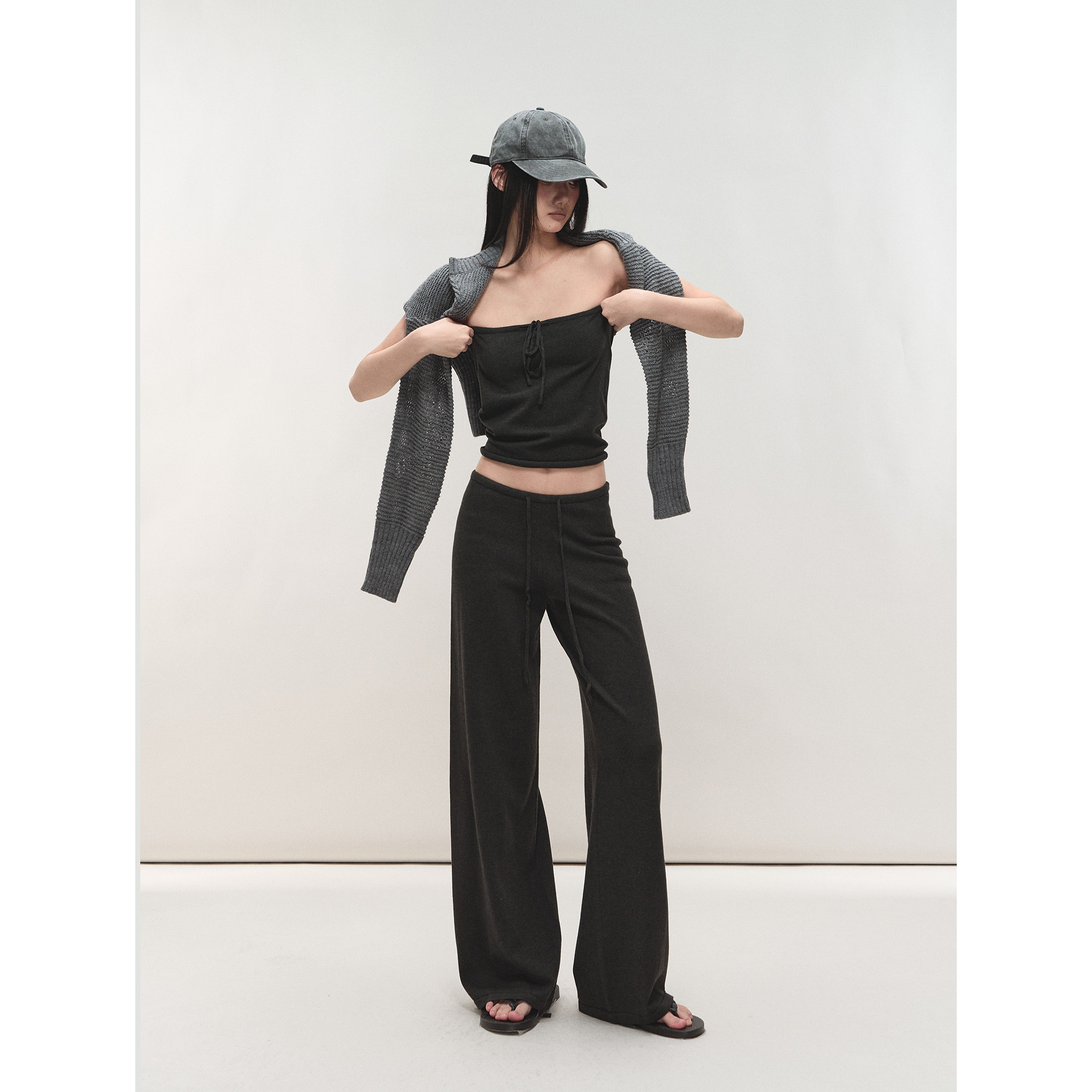 PEMPL 柔软亲肤修身系带针织抹胸背心女慵懒风休闲长裤时尚套装,淘宝优惠券,粉丝福利购,淘宝优惠卷