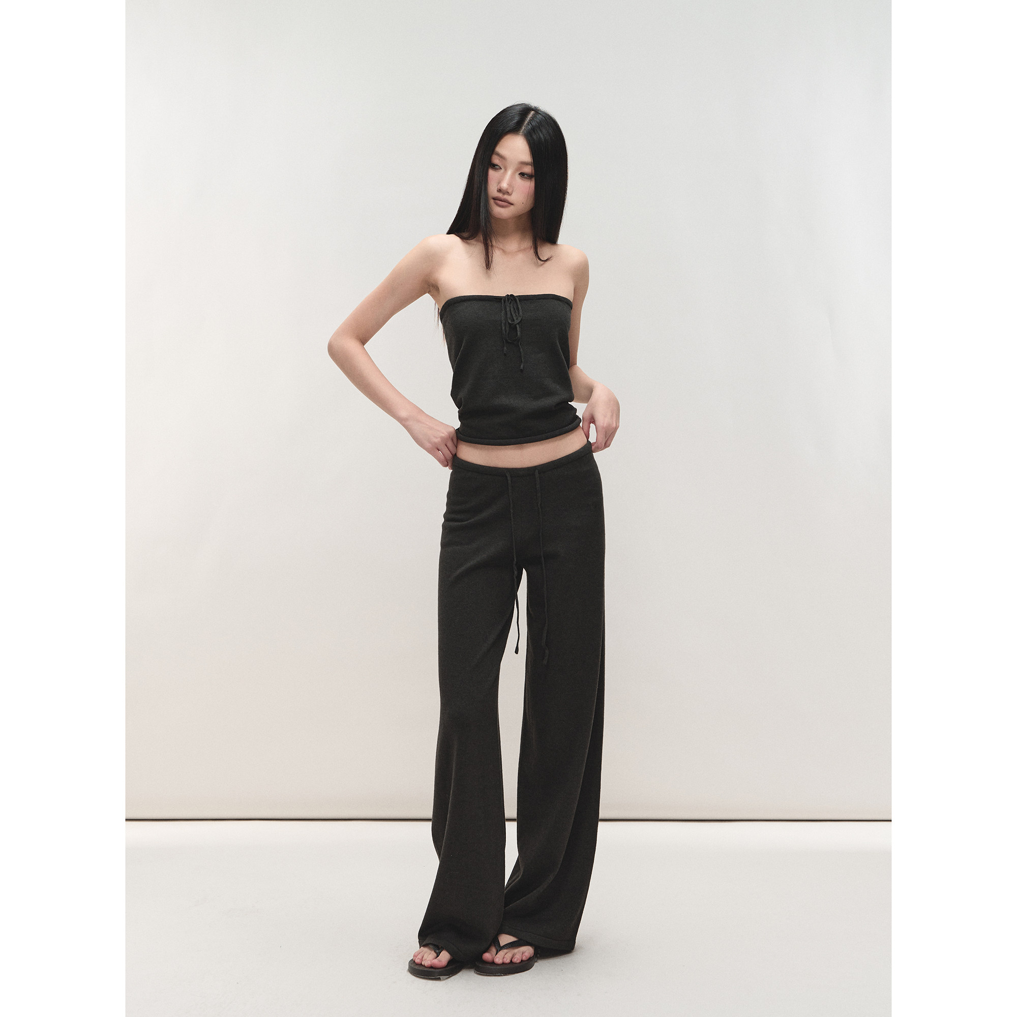 PEMPL 柔软亲肤修身系带针织抹胸背心女慵懒风休闲长裤时尚套装,淘宝优惠券,粉丝福利购,淘宝优惠卷