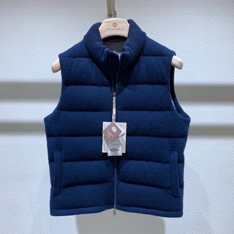 方仕冬装 立领 双拉链 山羊绒针织 白鹅绒 轻奢保暖 男士羽绒马甲,淘宝优惠券,粉丝福利购,淘宝优惠卷