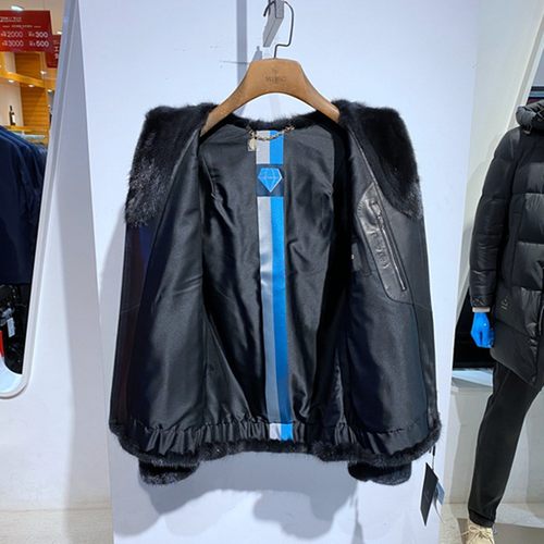 冬装 蓝灰 连帽拉链 水貂 保暖 百搭通勤 休闲 男士皮草 裘皮 - 图3