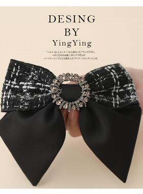 小香风绸缎蝴蝶结发夹重工水钻