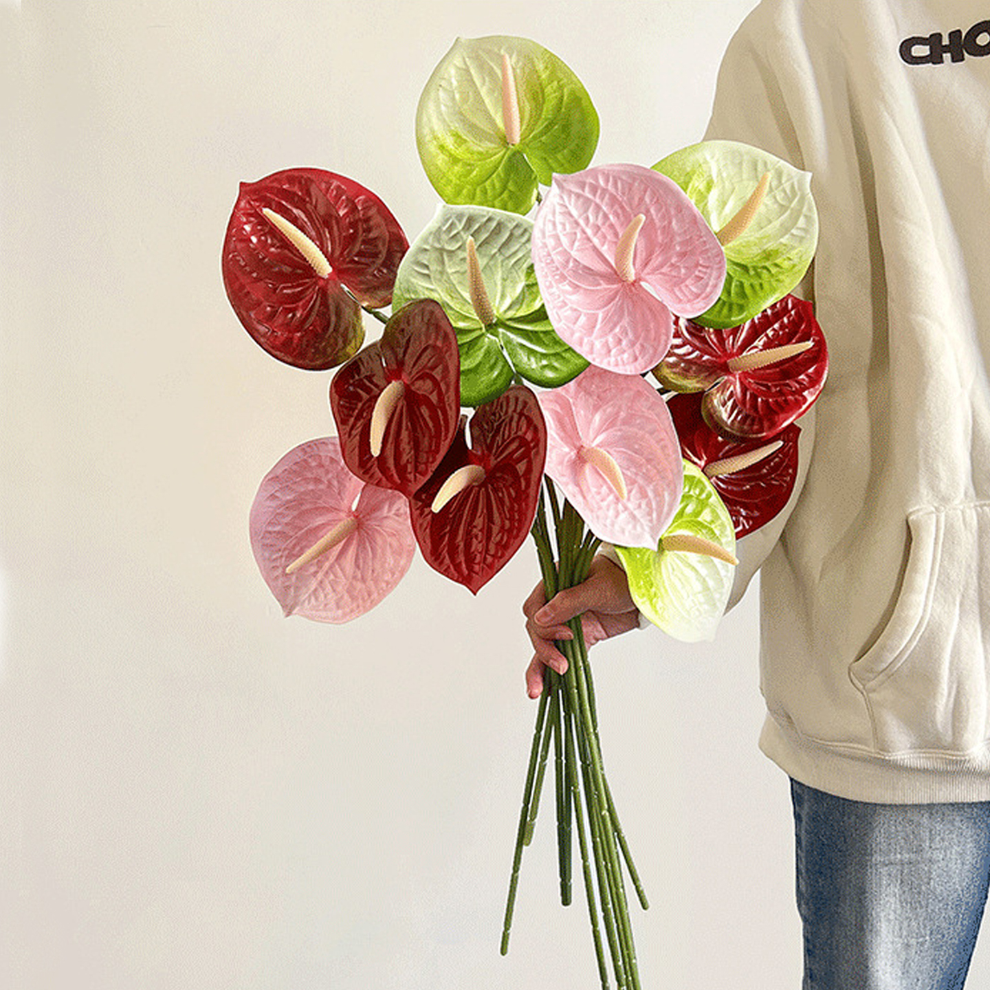 仿真红掌白掌绿掌粉掌假花蚀拍照摄道具客厅餐桌家居店铺陈列饰品 - 图2