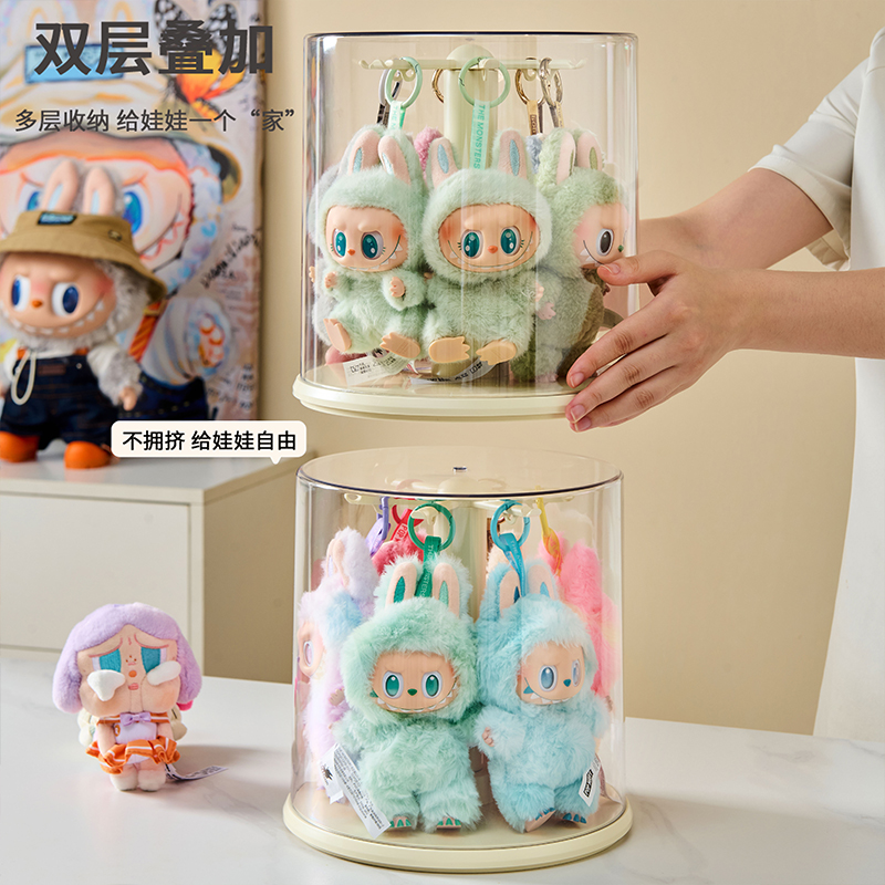 拉布布挂件展示盒旋转透明labubu毛绒公仔玩偶手办盲盒收纳展示架 - 图1