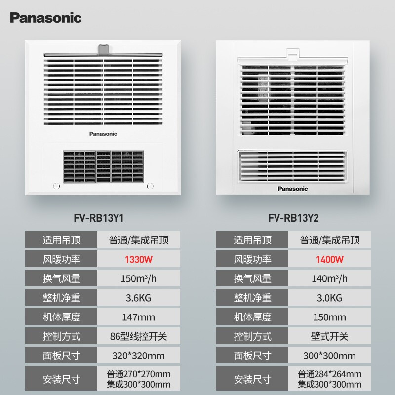 松下集成吊顶开关控制风暖浴霸卫生间嵌入式超薄暖风机FV-RB15DS1 - 图1