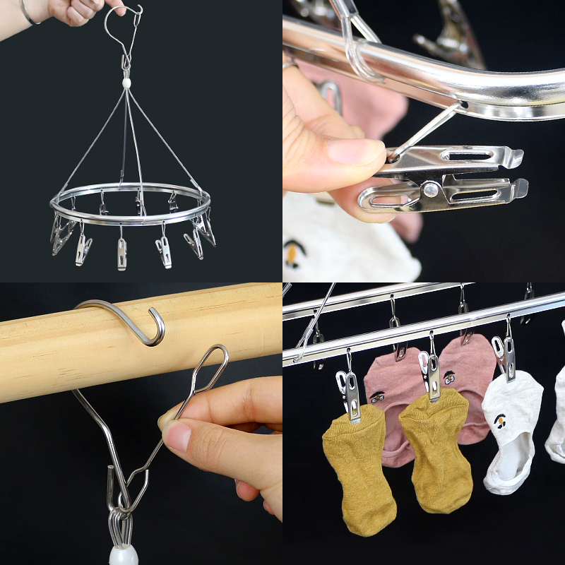 多夹内衣挂钩神器不锈钢晾衣架袜子夹婴儿多功能家用圆盘铝合金 - 图1