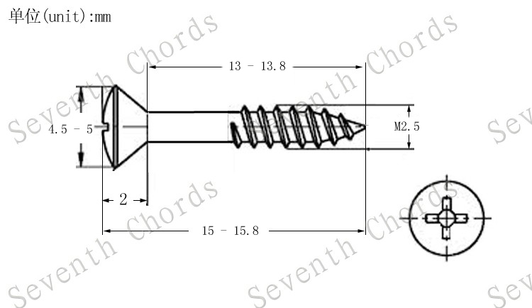 电吉他双线圈拾音器边框架固定螺丝拾音器支架框架螺钉 M2.5*15mm