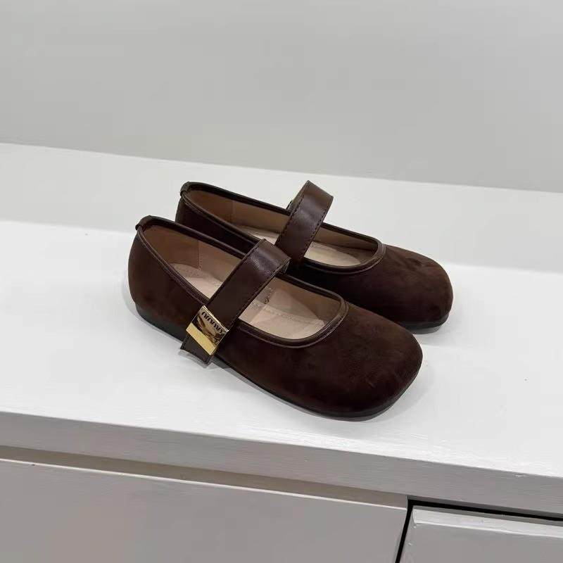 复古磨砂反绒真皮平底单鞋女新款芒果头不挑脚玛丽珍鞋超软小皮鞋,淘宝优惠券,粉丝福利购,淘宝优惠卷