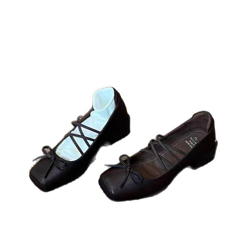 法式复古交叉带玛粗跟丽珍鞋女2026年新款方头浅口蝴蝶结小皮鞋,淘宝优惠券,粉丝福利购,淘宝优惠卷