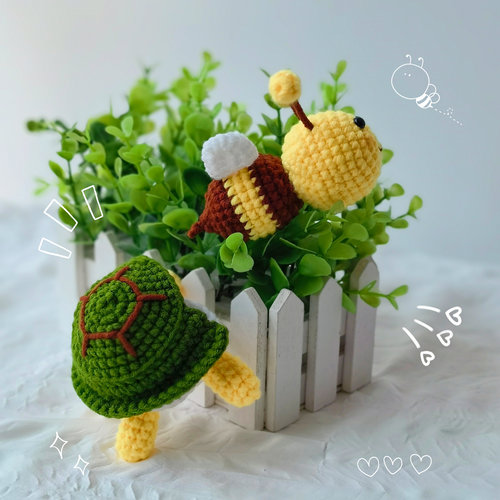 龟蜜手工diy编织毛线钩针材料包小蜜蜂乌龟钥匙扣挂件礼物送闺蜜 - 图0