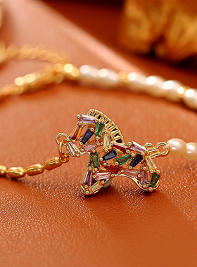 铜镀24K彩色小马吊坠项链生肖马新中式高级感时尚耳钉中国风饰品