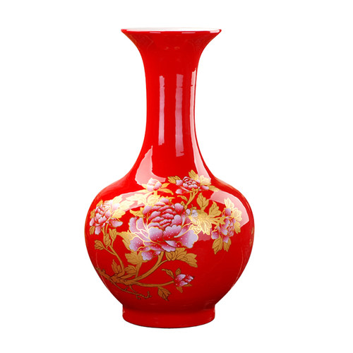 景德镇陶瓷器 中国红全红釉花瓶仿古花瓶工艺品摆设 家居装饰摆件 - 图3