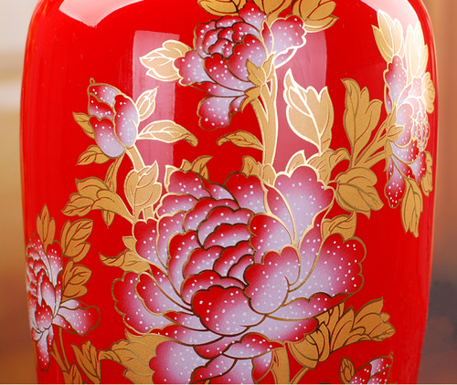 景德镇陶瓷器 中国红全红釉花瓶仿古花瓶工艺品摆设 家居装饰摆件 - 图2