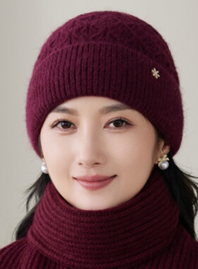 冬季中老年女加绒保暖护耳针织帽
