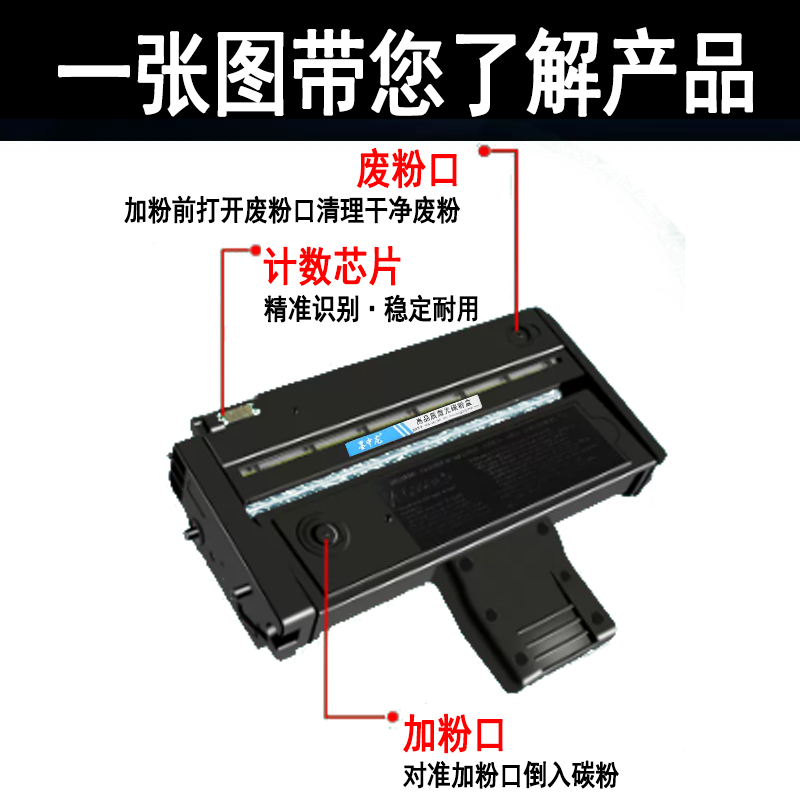 墨中龙适用RICOH理光牌220激光打印机专用墨粉盒he墨盒晒鼓粉盒sp220nw易加粉型硒鼓SP200C原装品质 - 图1